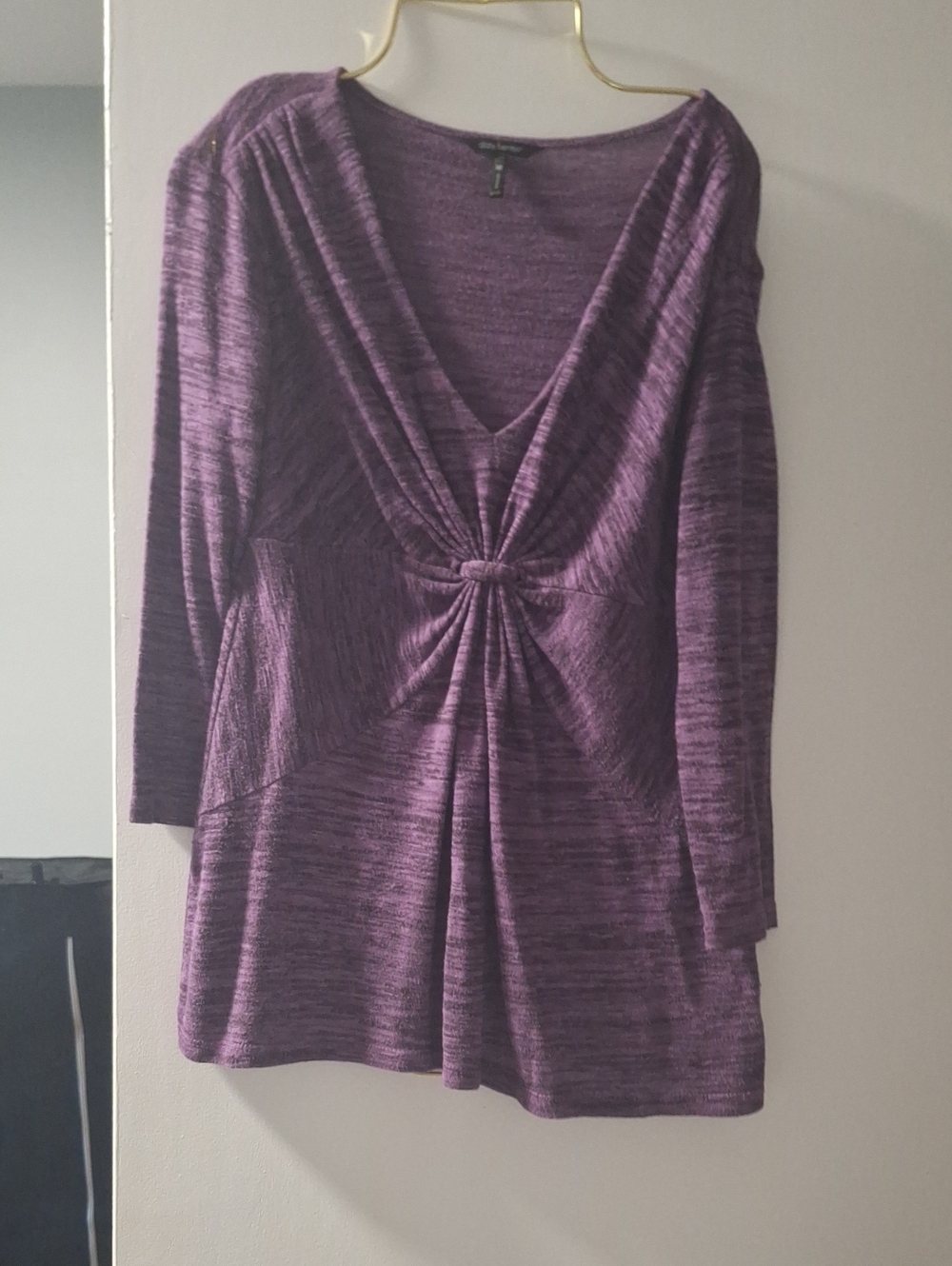 Daisy Fuentes Heathered Purple Twist-Front V-Neck Tunic